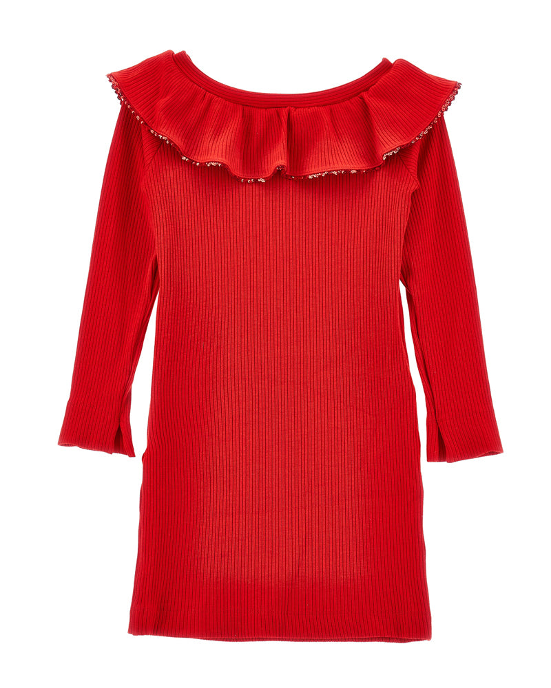 Girls Red Ribbed Knit Dress