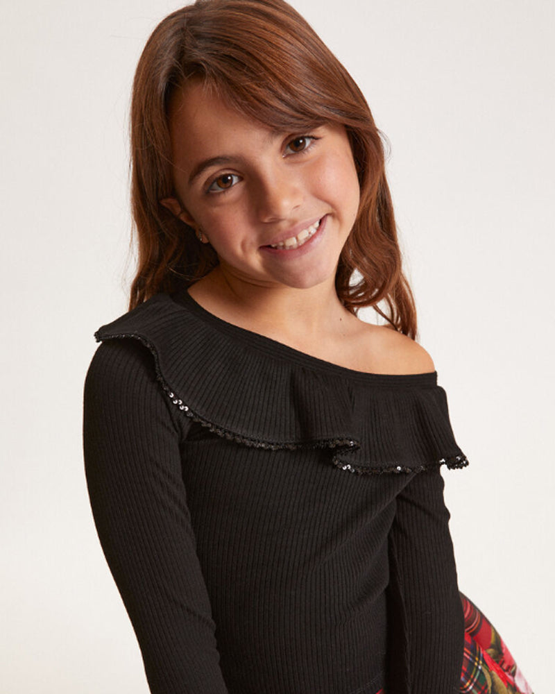 Girls Black Ribbed Knit Sweater