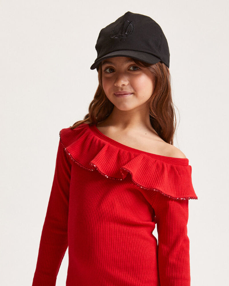 Girls Red Ribbed Knit Dress