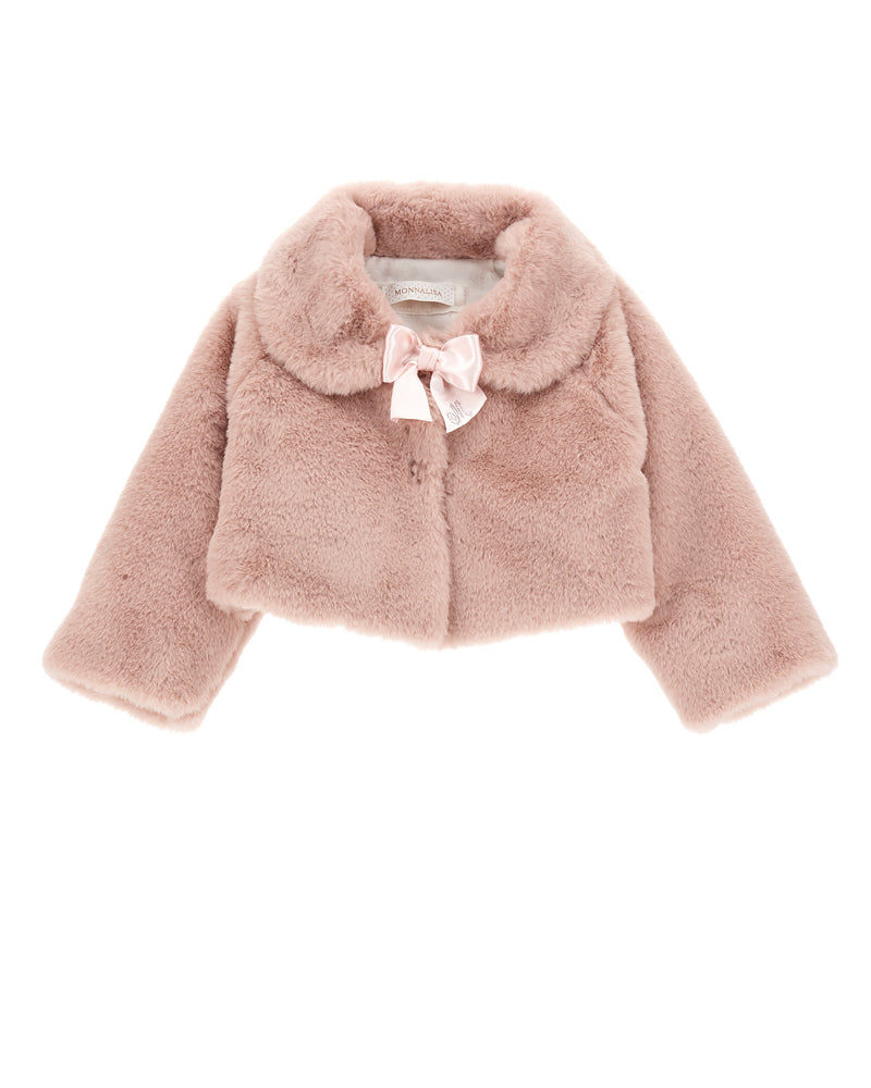 Monnalisa Kids Baby Girls Pink Faux Fur Jacket - Main Image