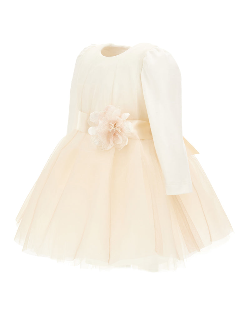 Monnalisa Baby Girls Ivory Tulle Dress - Designer Kids Wear