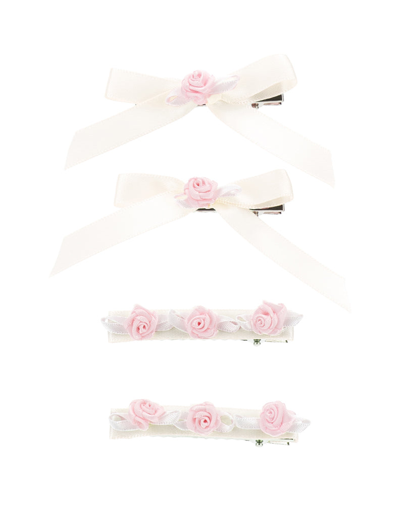 Girls White Floral/Bow Clip Set