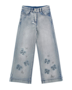 
  
    Monnalisa
  
 Girls Blue Butterfly Embroidered Denim