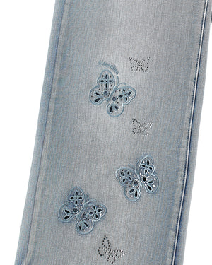 
  
    Monnalisa
  
 Girls Blue Butterfly Embroidered Denim