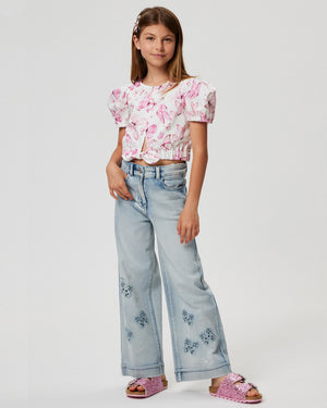 
  
    Monnalisa
  
 Girls Blue Butterfly Embroidered Denim