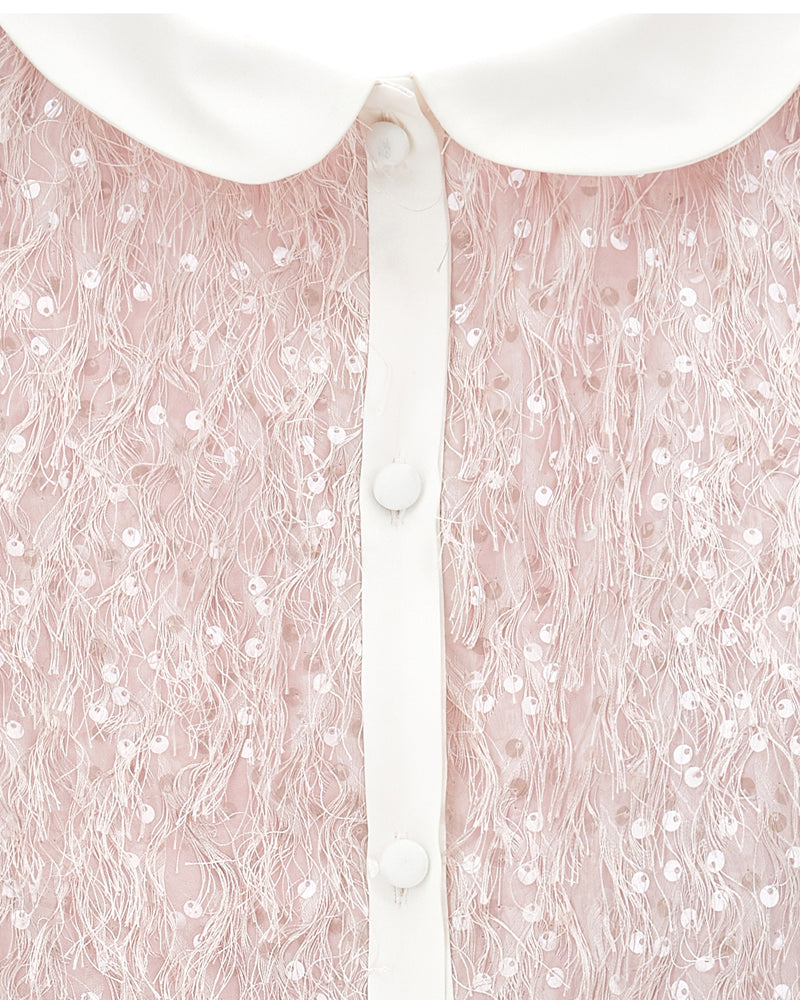 
  
    Monnalisa
  
 Girls Pink Sequin Feathered Blouse & Skirt Set