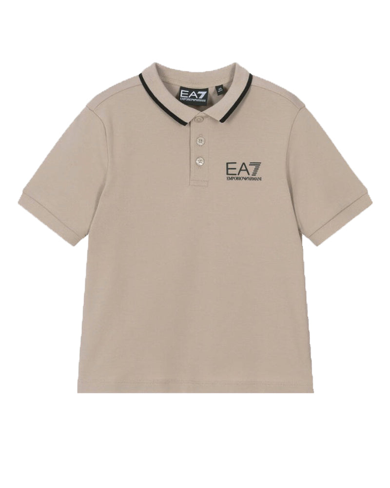 Boys Beige Cotton Logo Polo