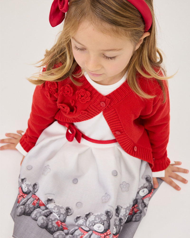 
  
    Monnalisa
  
 Girls White/Grey Teddy Ruffle Neoprene Dress