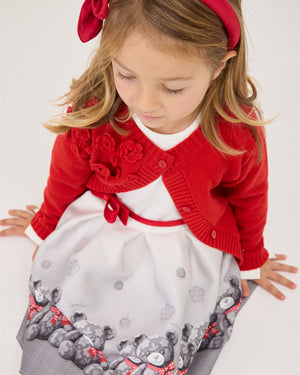 
  
    Monnalisa
  
 Girls White/Grey Teddy Ruffle Neoprene Dress