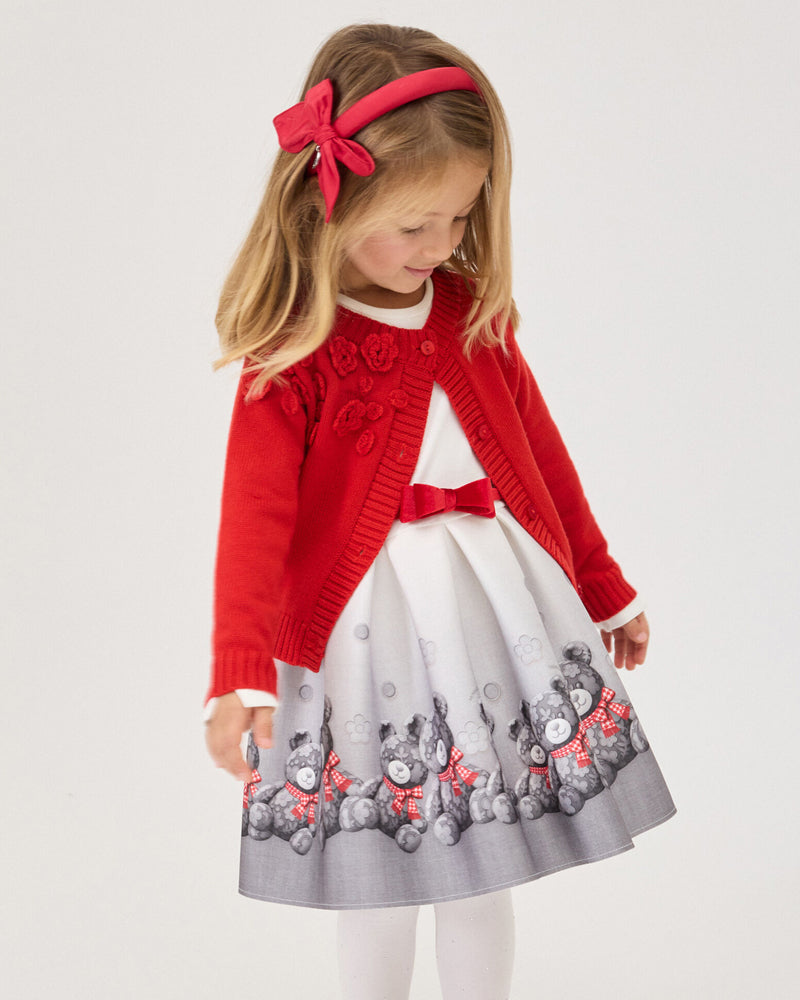
  
    Monnalisa
  
 Girls White/Grey Teddy Ruffle Neoprene Dress