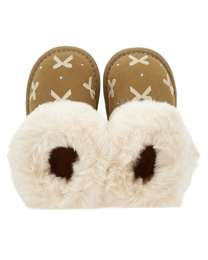 Girls Beige Bow Fur Boots