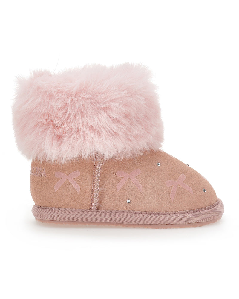 Girls Pink Bow Fur Boots