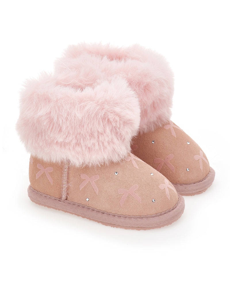 Girls Pink Bow Fur Boots