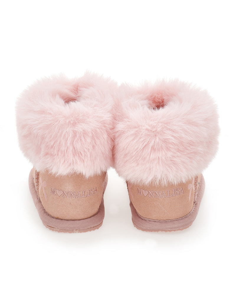 Girls Pink Bow Fur Boots