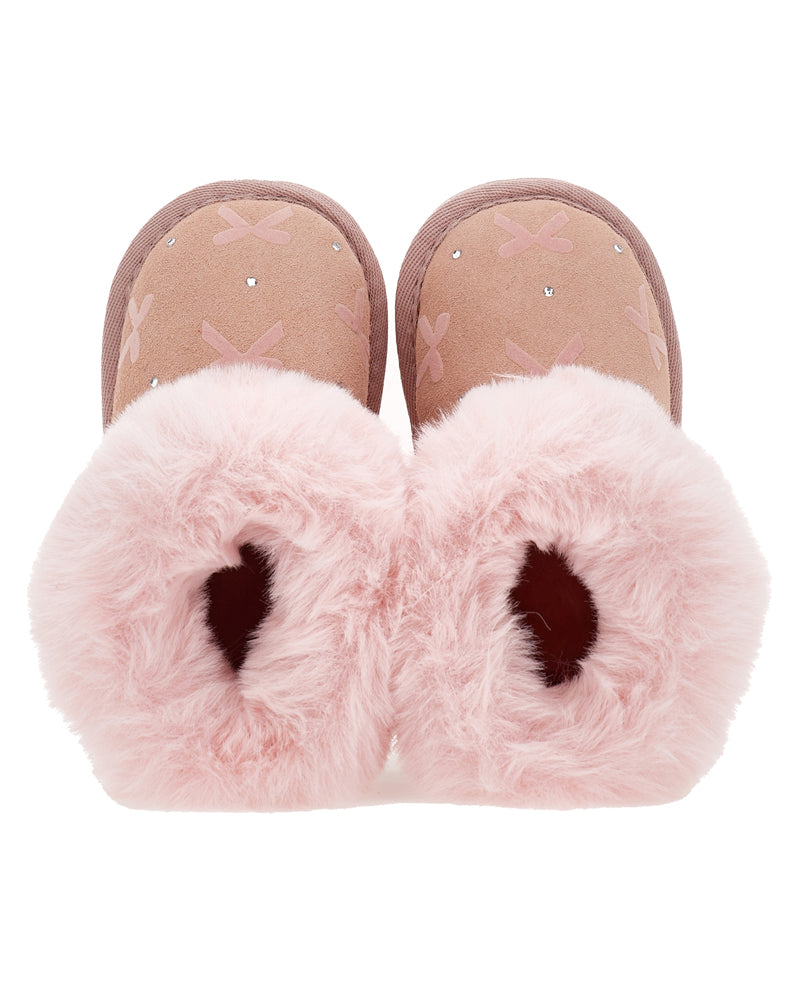 Girls Pink Bow Fur Boots