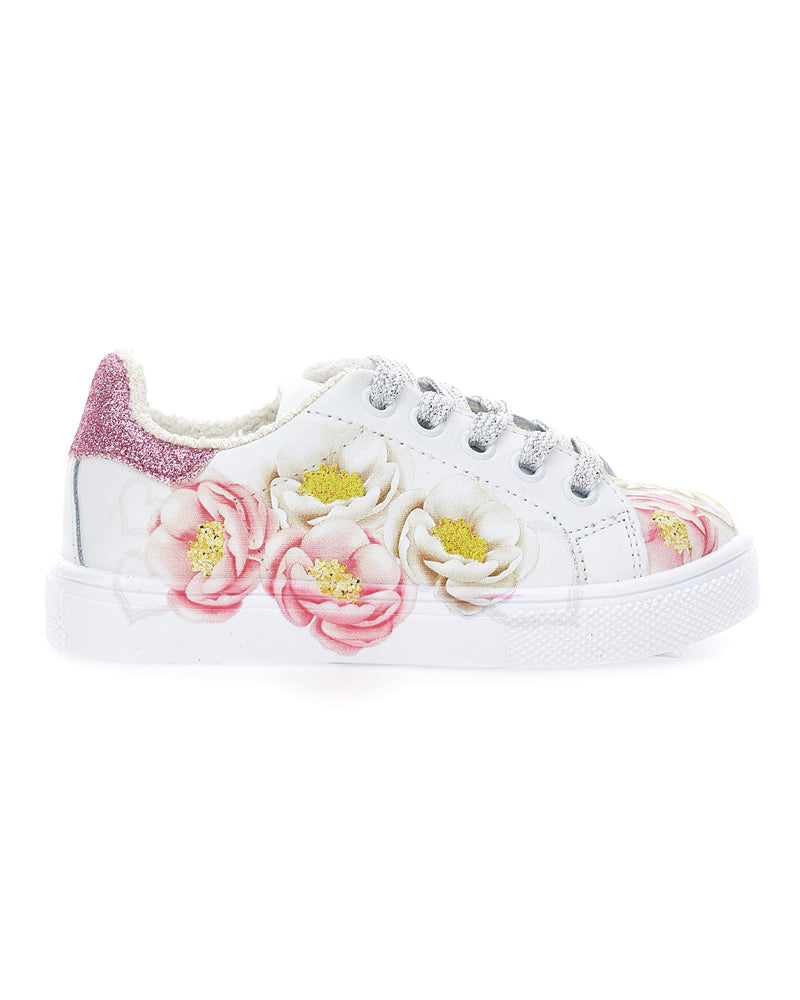 Girls White Floral Sneaker