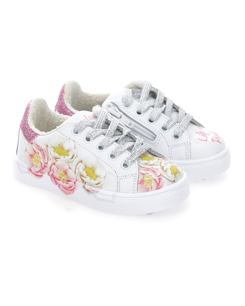 Girls White Floral Sneaker