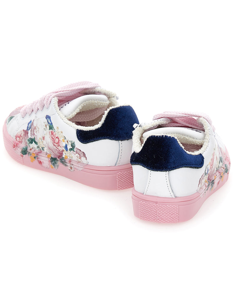 Girls White/Pink Floral Sneakers