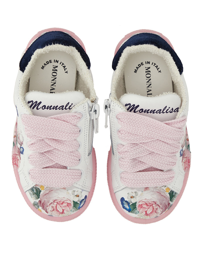 Girls White/Pink Floral Sneakers