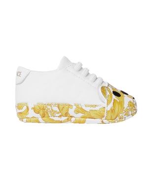 
  
    Versace
  
 Baby White/Gold Baroque Sneakers