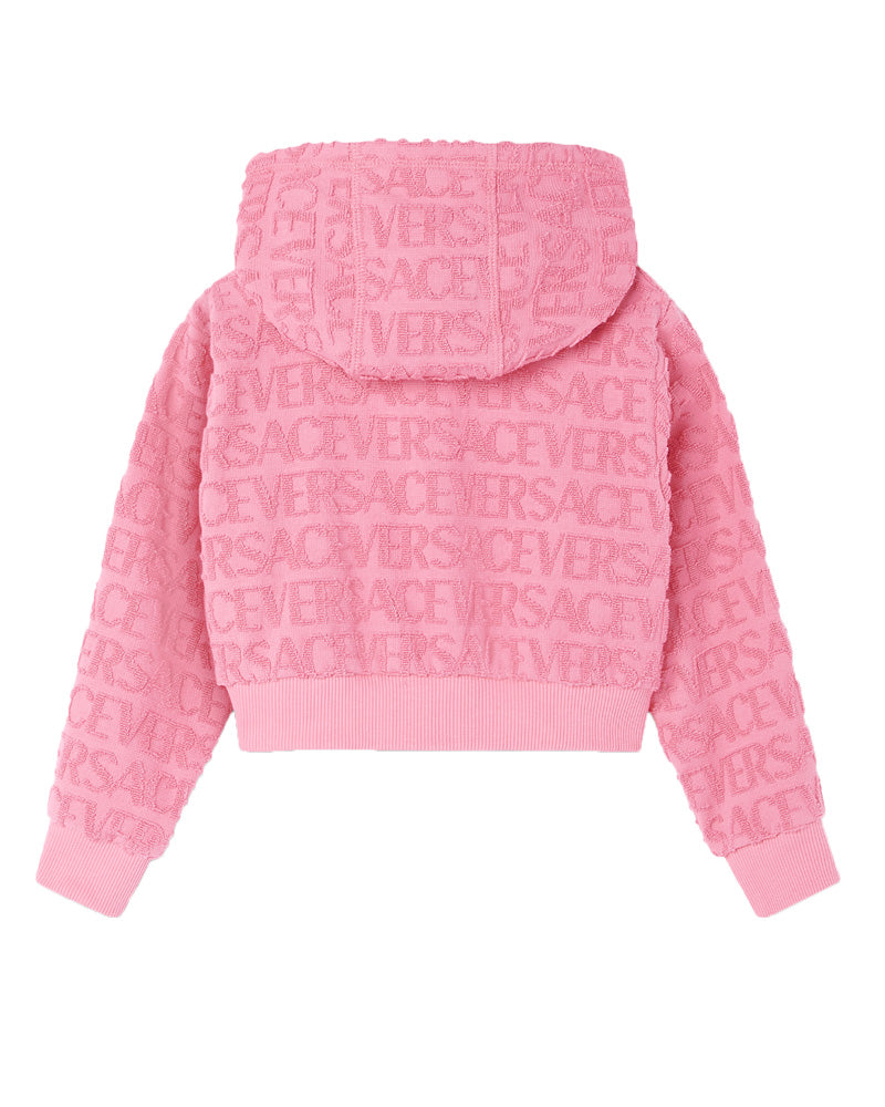 Girls Pink All Over Zip Towel Sweater