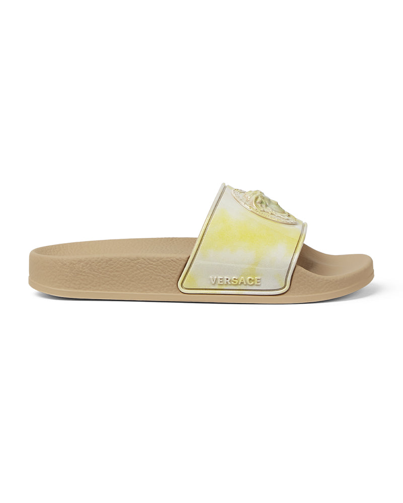 VERSACE キッズ メデューサ ロゴ スライドサンダル Studded Versace Logo Kids Slides Black,Gold | VERSACE US