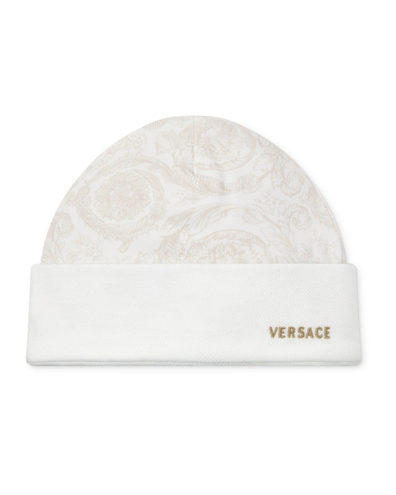 
  
    Versace
  
 Baby Beige Cotton Barocco Logo Blanket & Hat Set