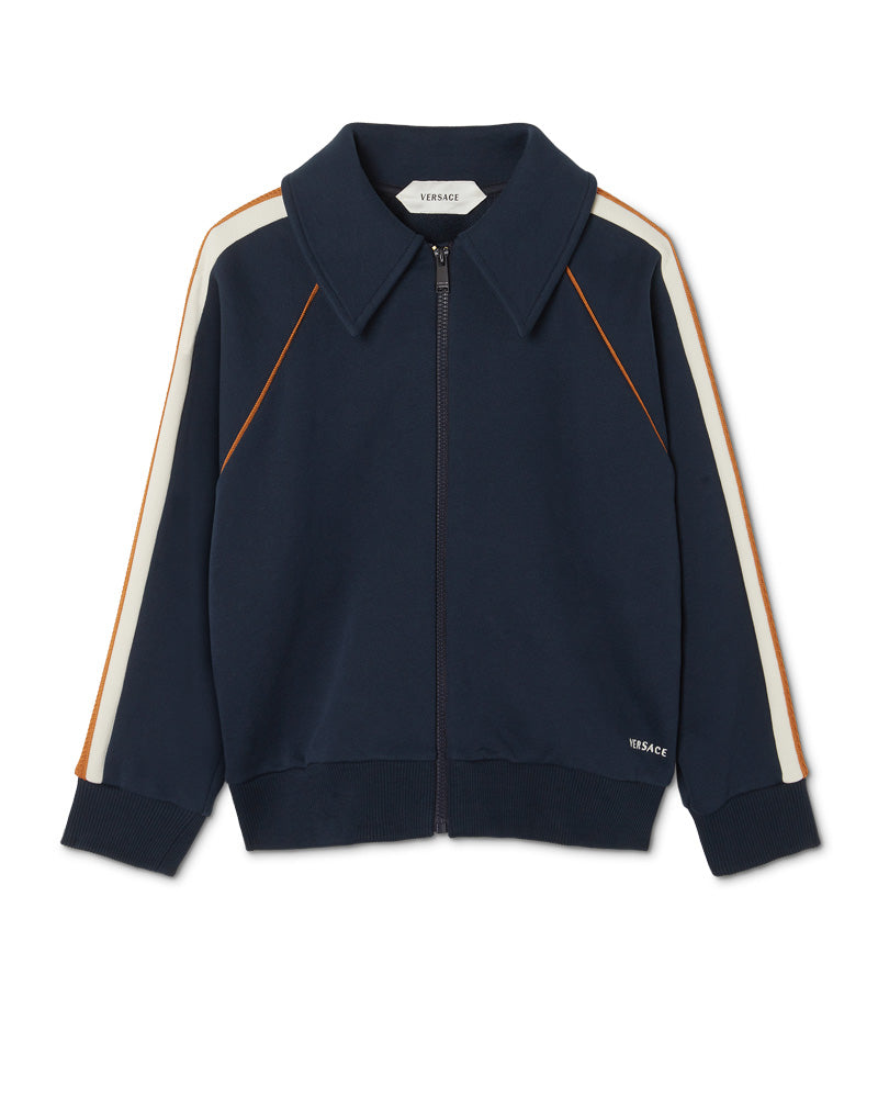 
  
    Versace
  
 Boys Navy Embroidered Cotton Zip Sweater