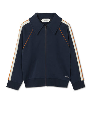 
  
    Versace
  
 Boys Navy Embroidered Cotton Zip Sweater