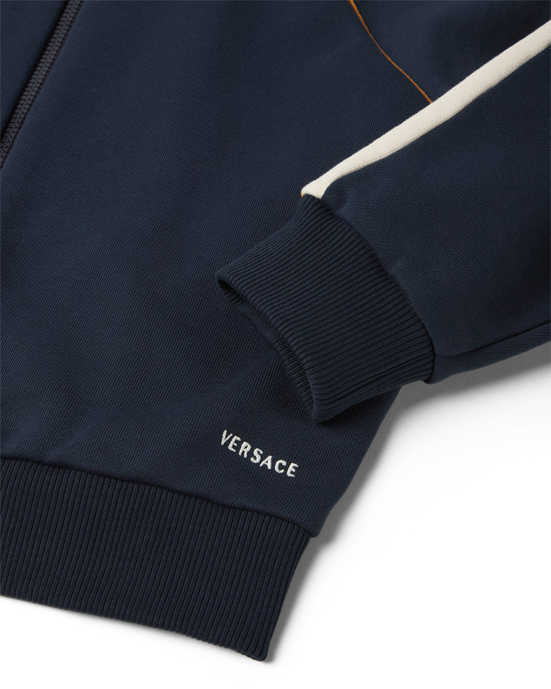 
  
    Versace
  
 Boys Navy Embroidered Cotton Zip Sweater