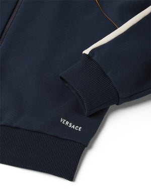 
  
    Versace
  
 Boys Navy Embroidered Cotton Zip Sweater