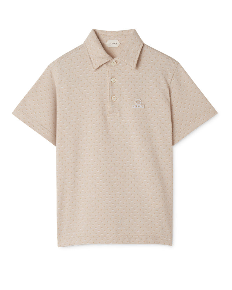
  
    Versace
  
 Boys Beige Jacquard Medusa Patch Polo