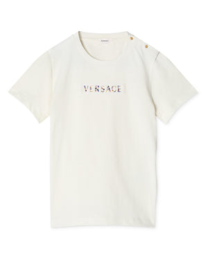 
  
    Versace
  
 Girls White Beads Patch Logo T-Shirt