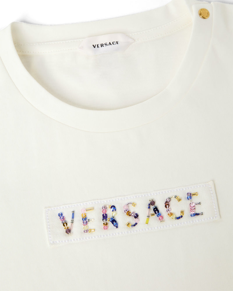 
  
    Versace
  
 Girls White Beads Patch Logo T-Shirt