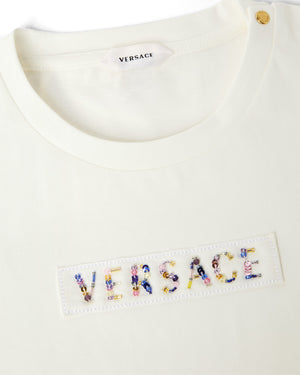 
  
    Versace
  
 Girls White Beads Patch Logo T-Shirt