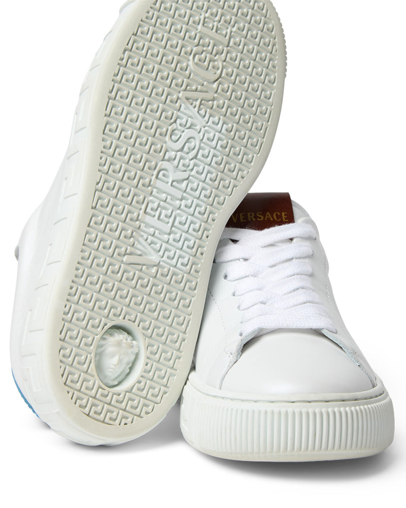
  
    Versace
  
 White Leather Greca Sneakers