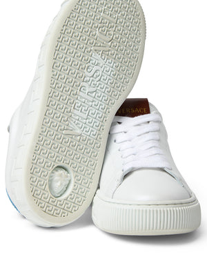 
  
    Versace
  
 White Leather Greca Sneakers
