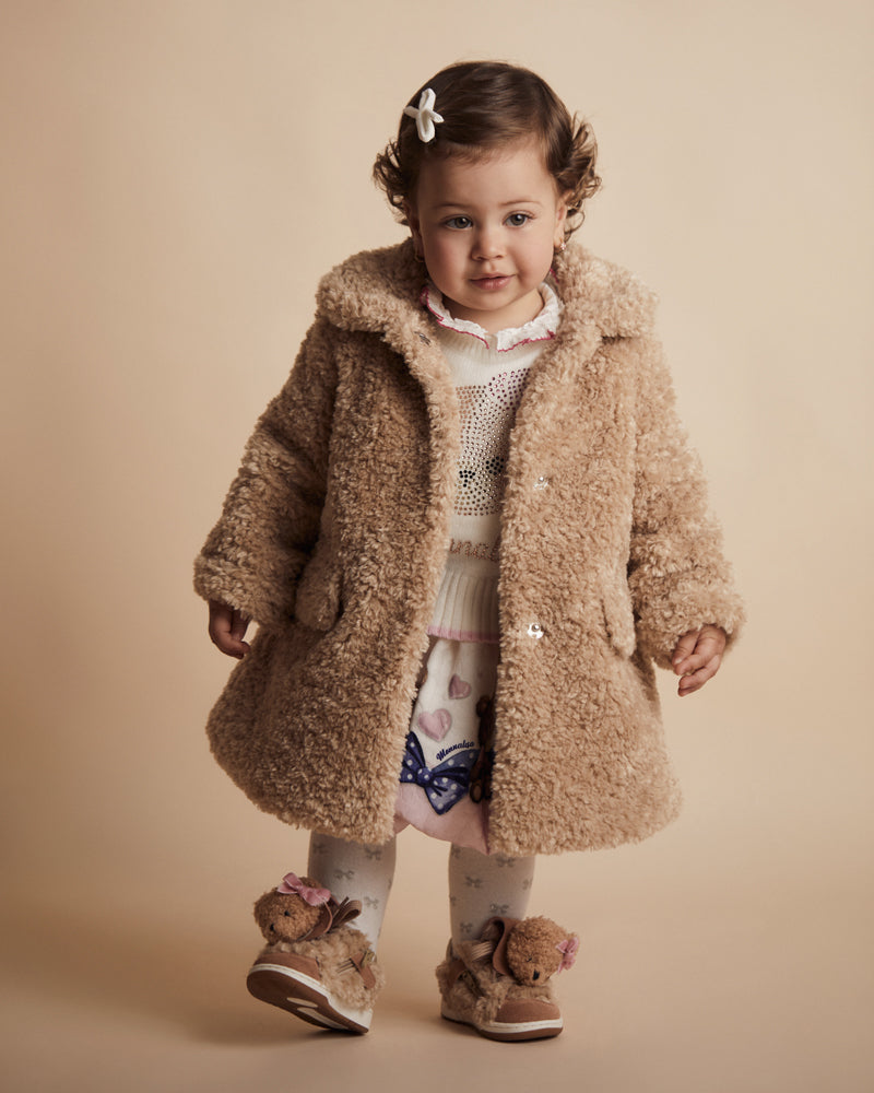 Baby Girls Beige Teddy Coat