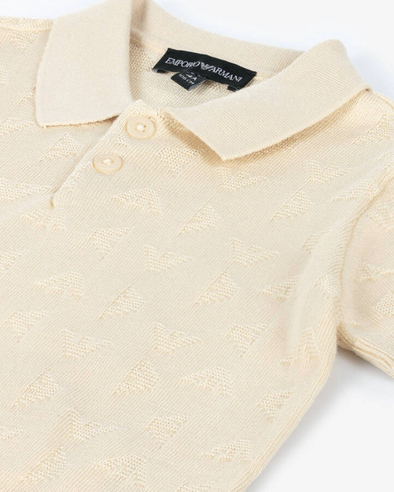 Boys Beige Embroidered Eagle Polo