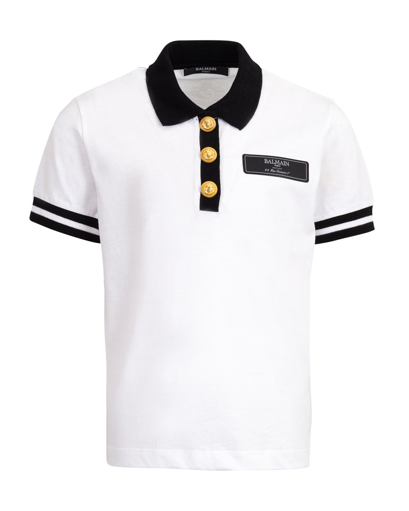 Boys White Logo Button Polo