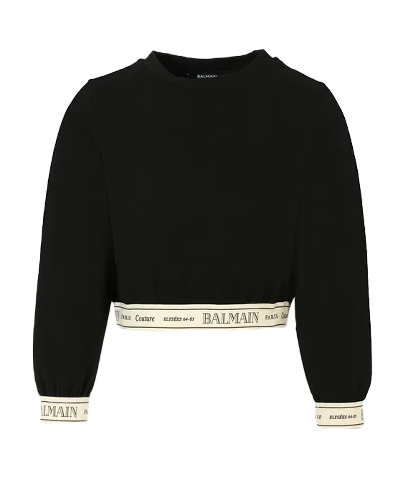 Girls Black Logo Cropped Sweatshirt