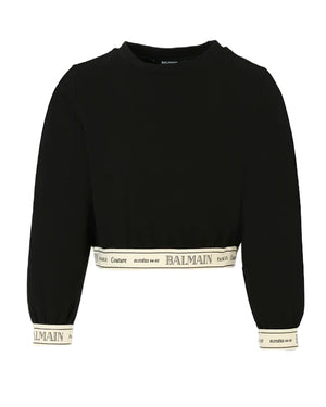
  
    Balmain
  
 Girls Black Logo Cropped Sweatshirt