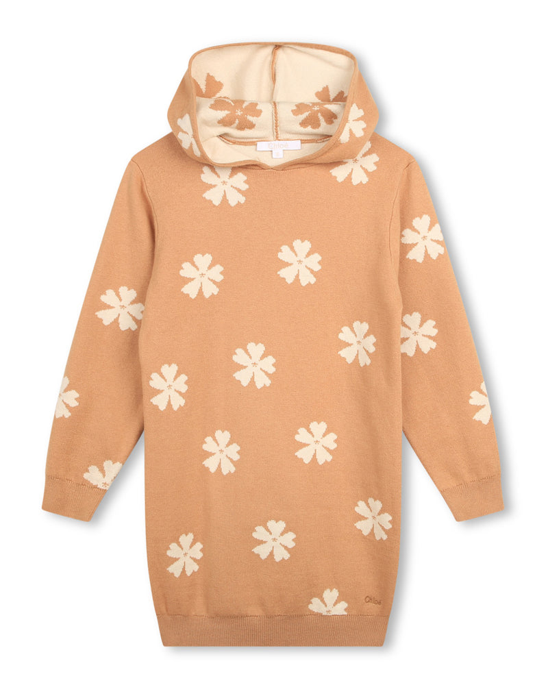 Girls Beige Hooded Knit Dress