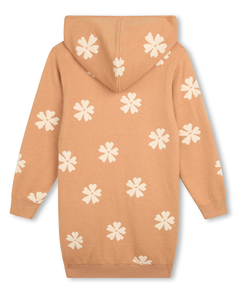 Girls Beige Hooded Knit Dress