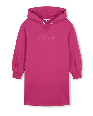 
  
    Chloé
  
 Girls Fuchsia Logo Hooded Sweater Dress