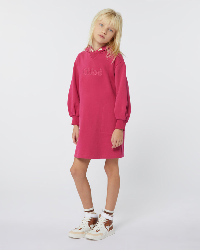 Girls Fuchsia Logo Hooded Sweater Dress