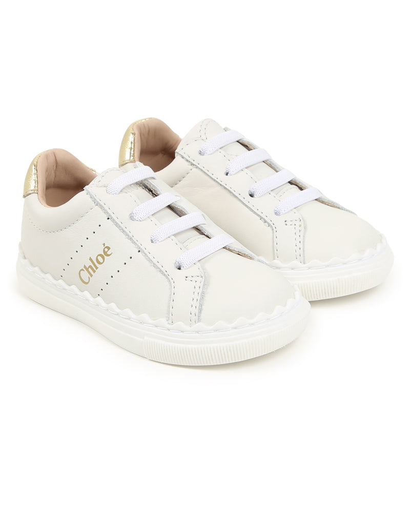 Girls White Leather Sneakers