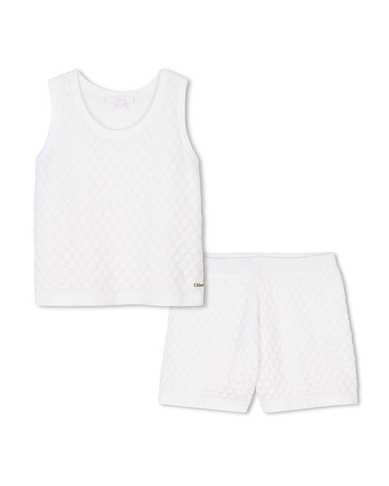 Girls Ivory Knit Cotton Outfit Set