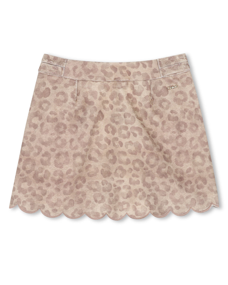 Girls Brown Velvet Leopard Skirt