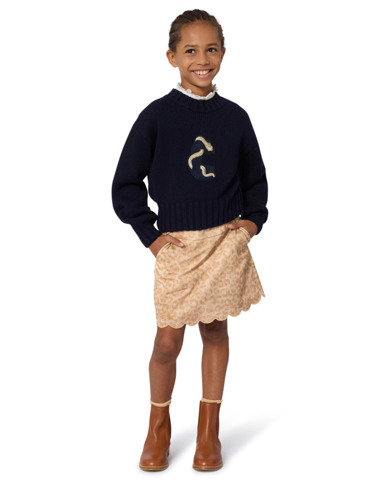 Girls Brown Velvet Leopard Skirt